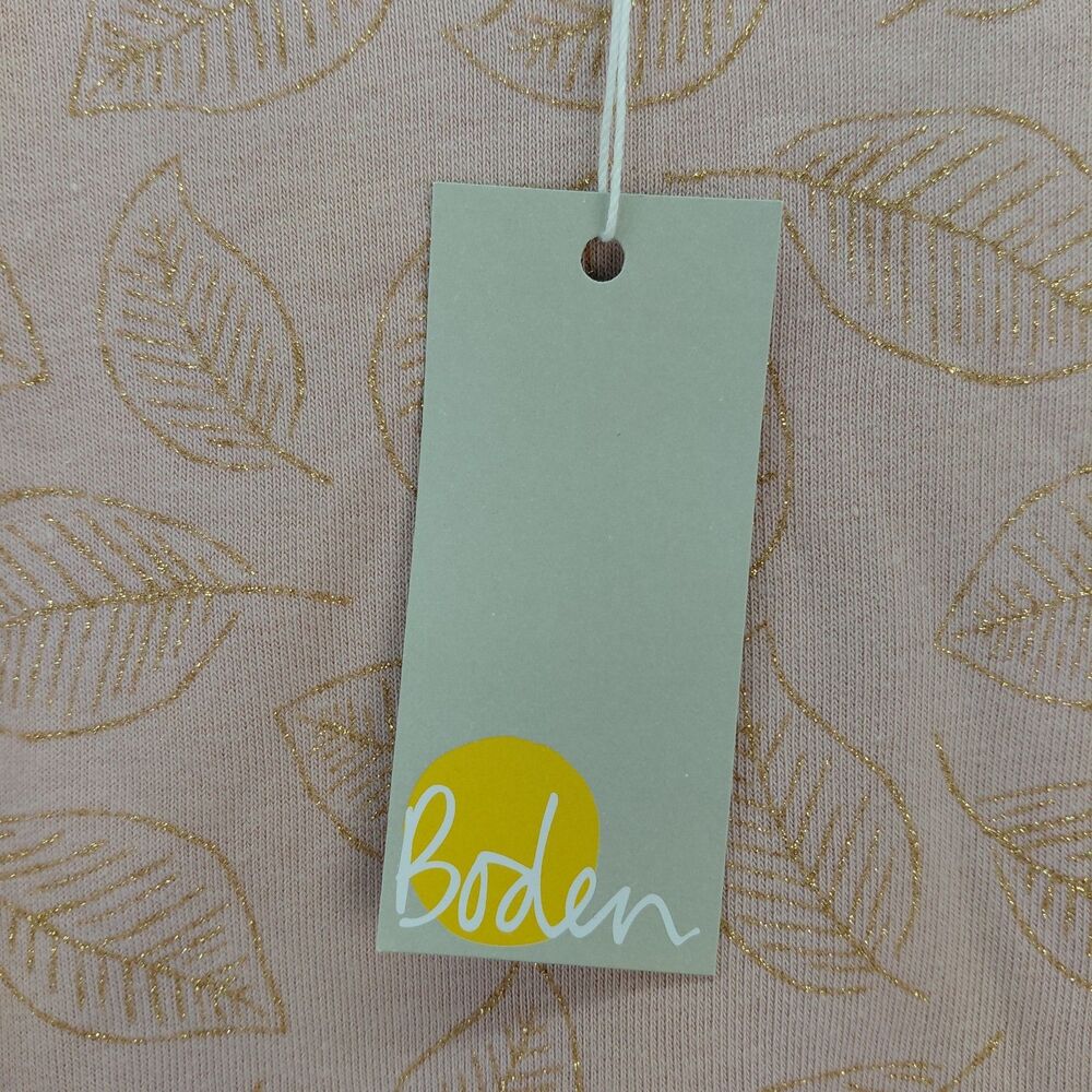 Boden Sweatshirt Womens 6 Pink Gold Metalic Leaf Floral Print Puff Sleeve NEW - Picture 5 of 13